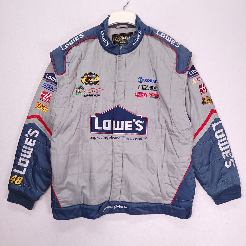 Chase Authentics Jimmie Johnson Lowes NASCAR Racing Jacket Mens 2XL Grey Blue